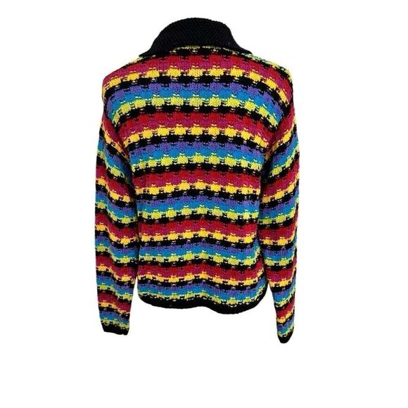 Marisa Christina Knitted by Hand Black Rainbow Full Zip Sweater Cardigan Large - Picture 2 of 5